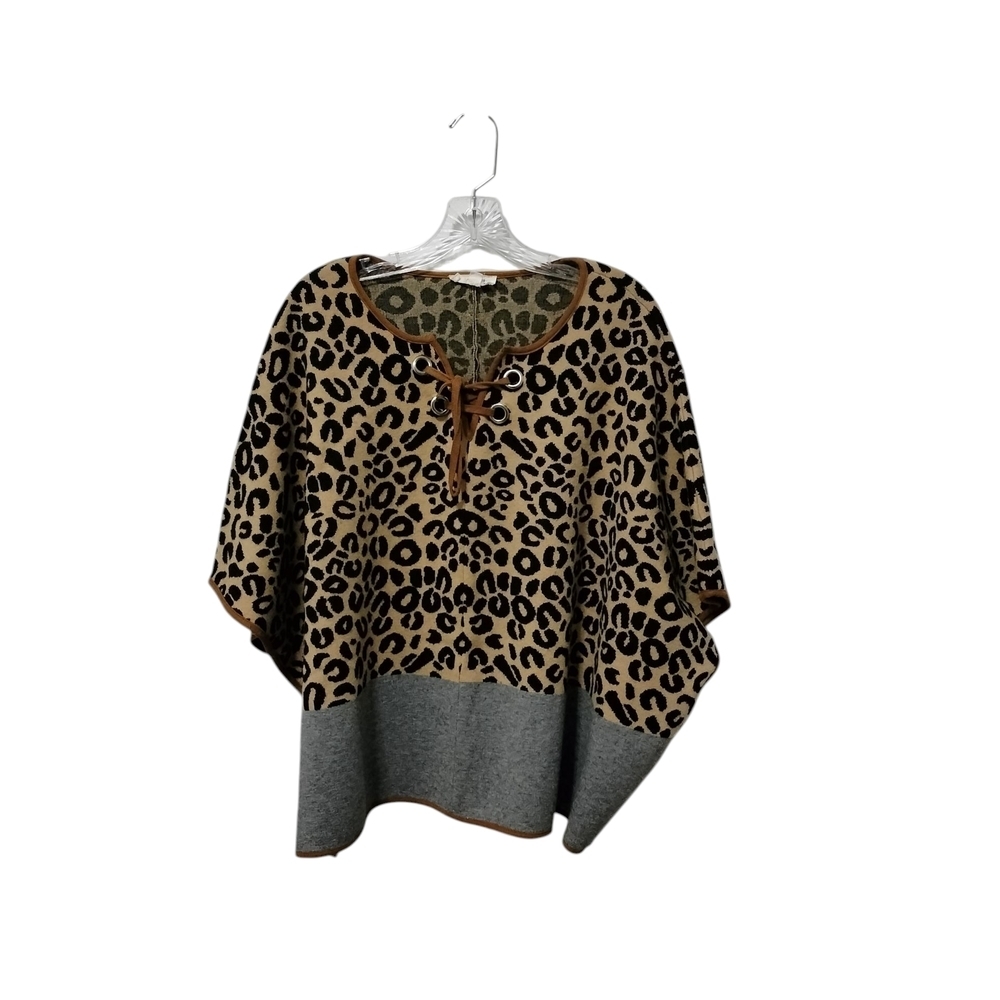 Anthropologie THML Knit Poncho Sweater Cape Animal Print Boho Indie Size S/XS